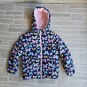 Carter's Size 10 Girl's Winter Coat. Navy Blue with Multi-Color Butterflies